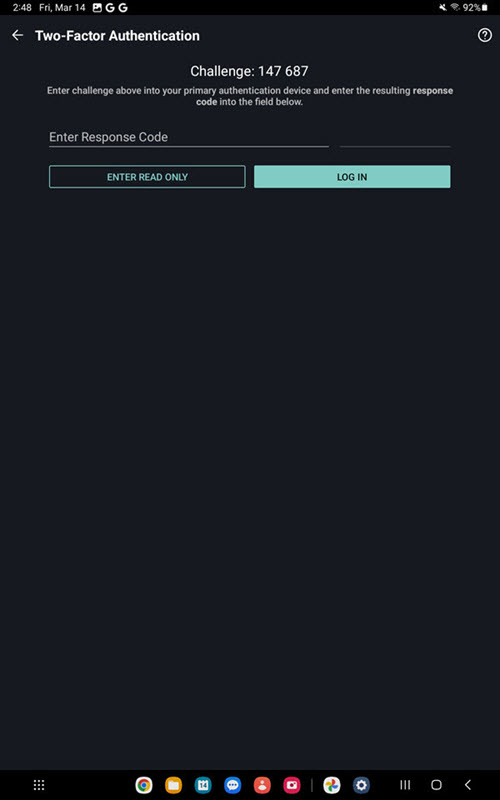 The two-factor authentication on the Android Tablet